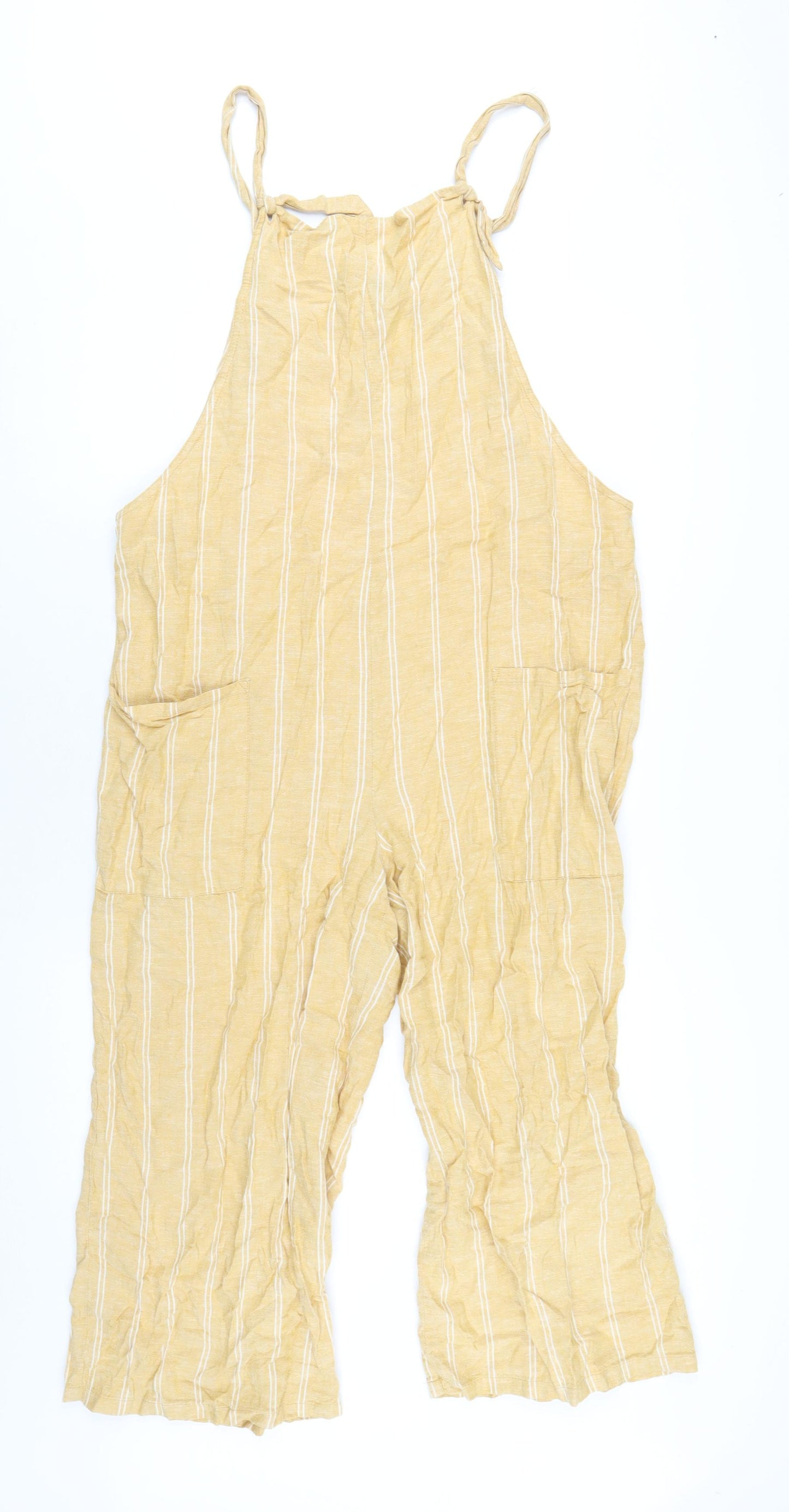 New Look Womens Yellow Striped Linen Jumpsuit One-Piece Size 12 L21 in Pullover