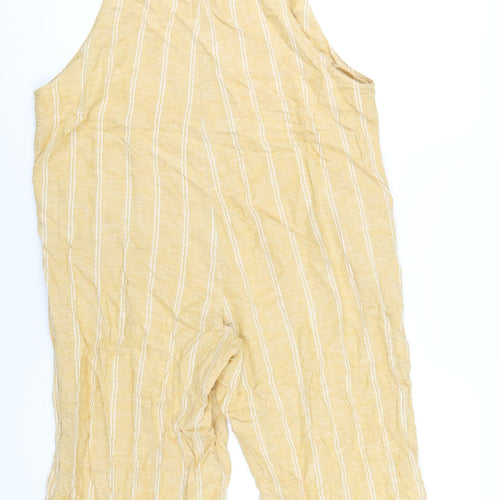 New Look Womens Yellow Striped Linen Jumpsuit One-Piece Size 12 L21 in Pullover