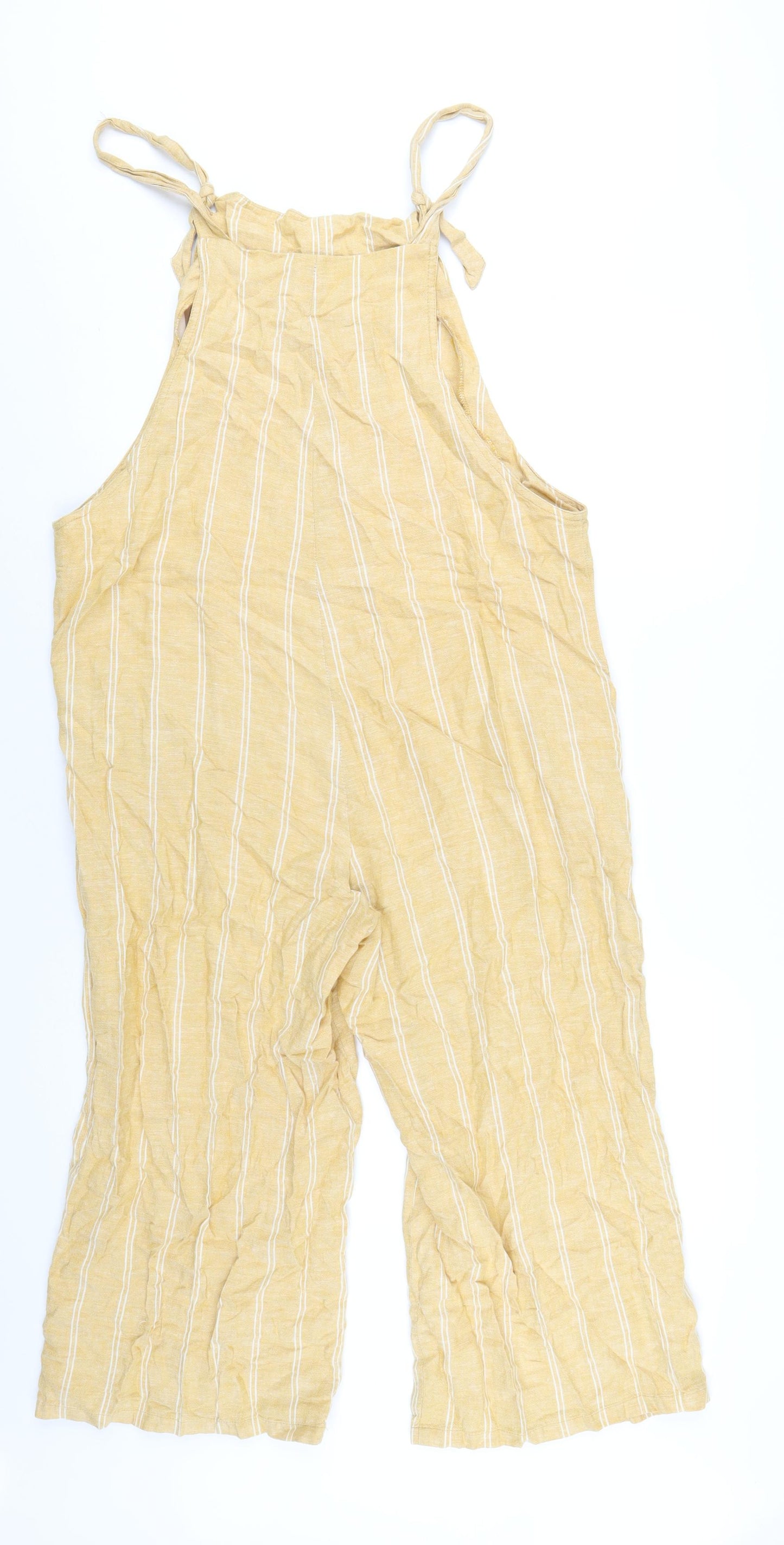 New Look Womens Yellow Striped Linen Jumpsuit One-Piece Size 12 L21 in Pullover