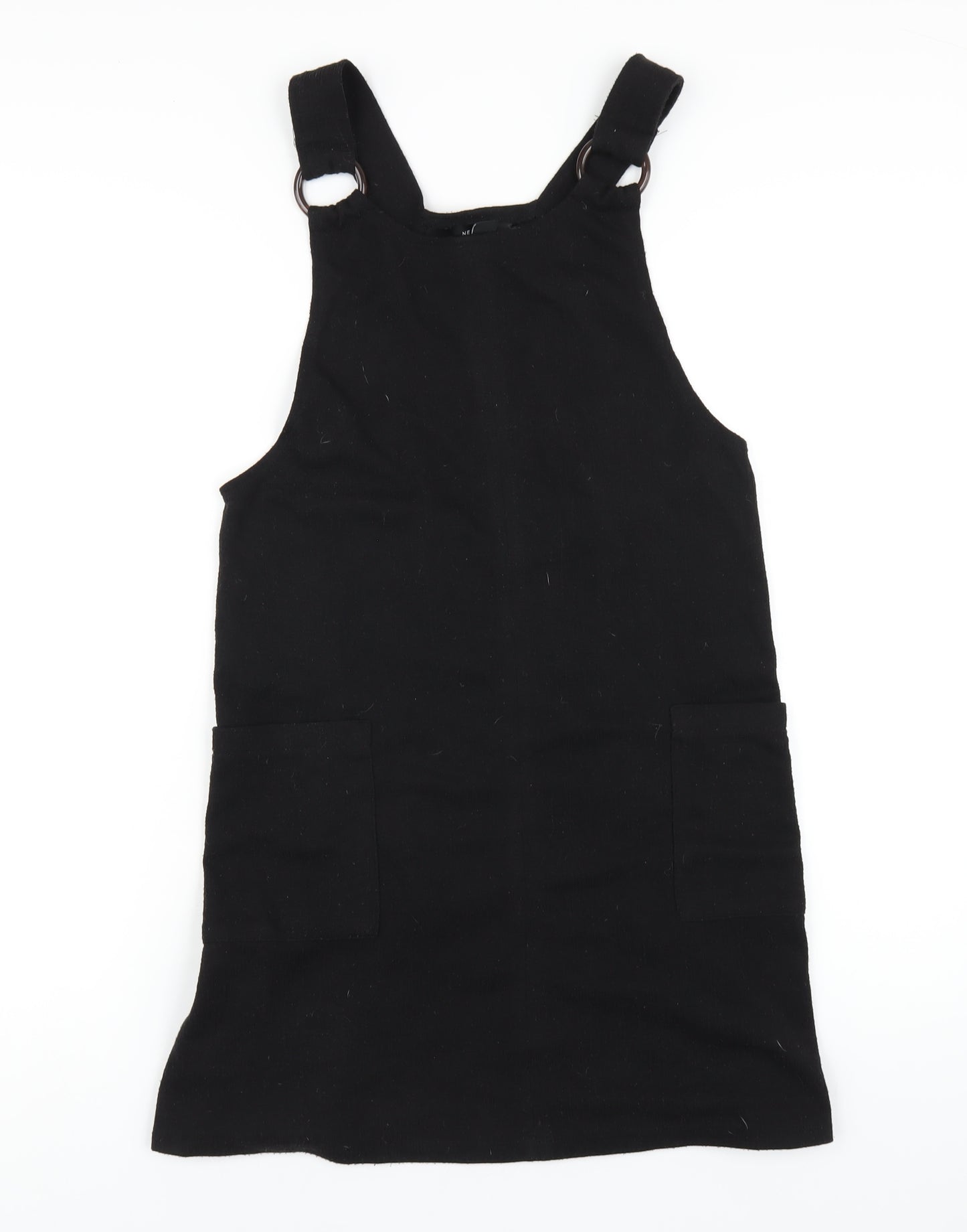 New Look Womens Black Polyester Pinafore/Dungaree Dress Size 10 Square Neck Pullover