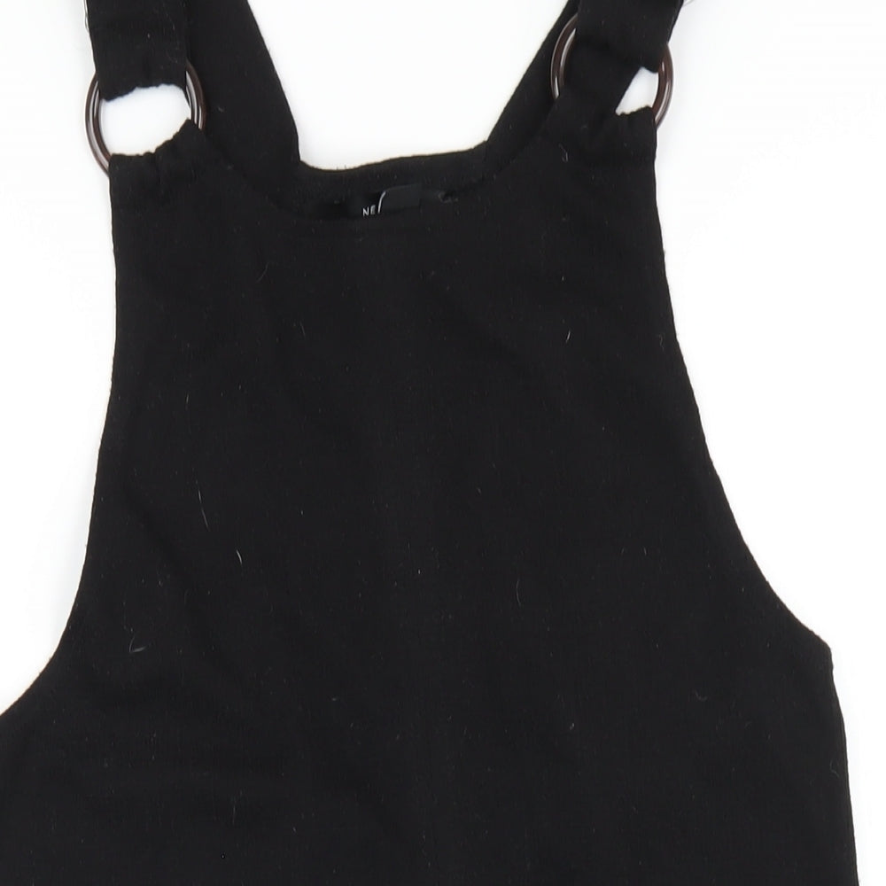 New Look Womens Black Polyester Pinafore/Dungaree Dress Size 10 Square Neck Pullover