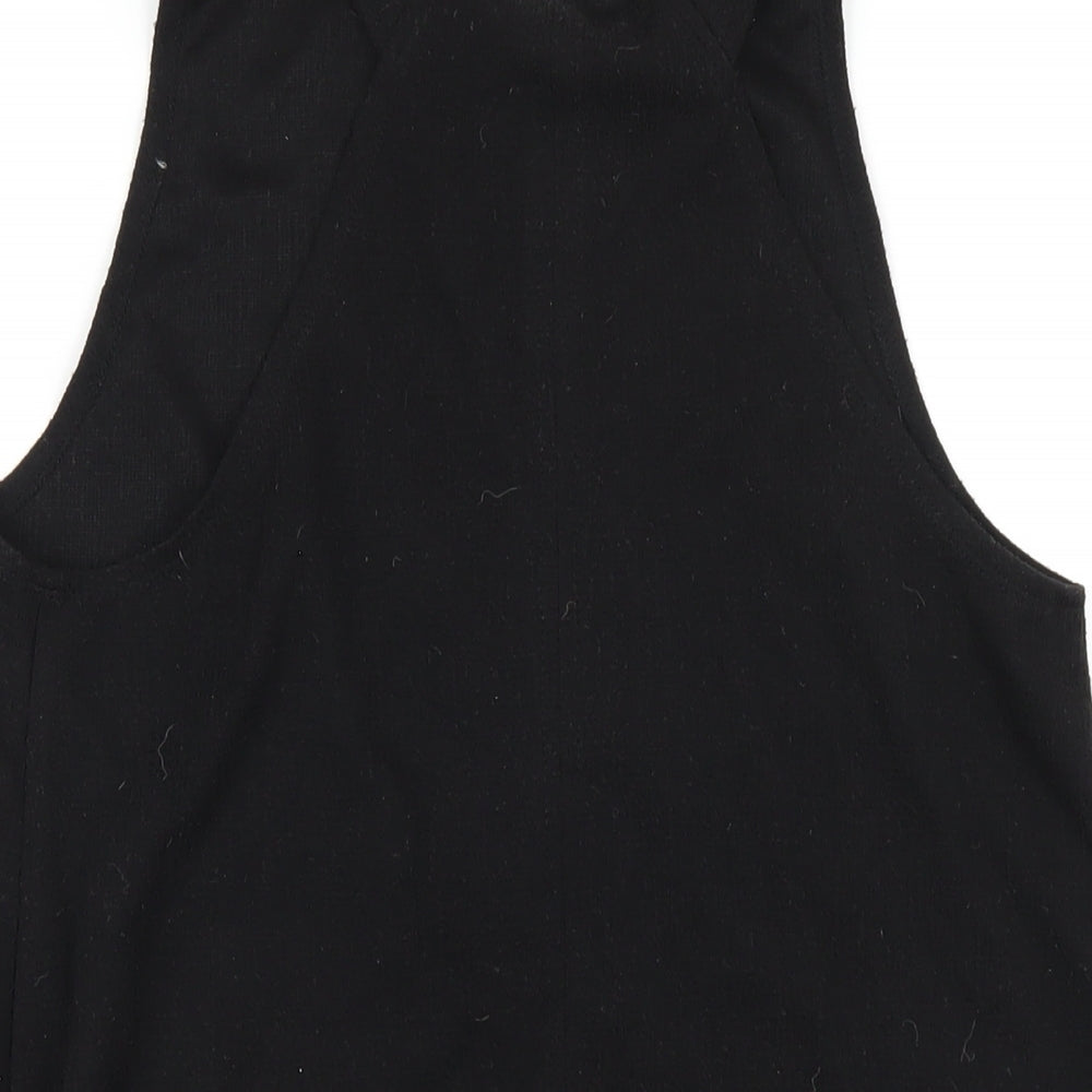 New Look Womens Black Polyester Pinafore/Dungaree Dress Size 10 Square Neck Pullover