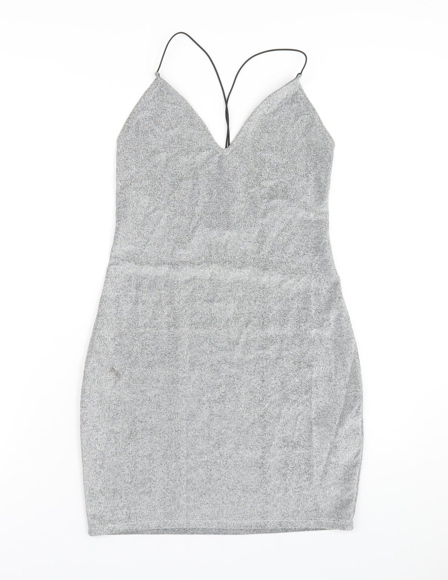 H&M Womens Silver Polyester Bodycon Size M V-Neck Pullover
