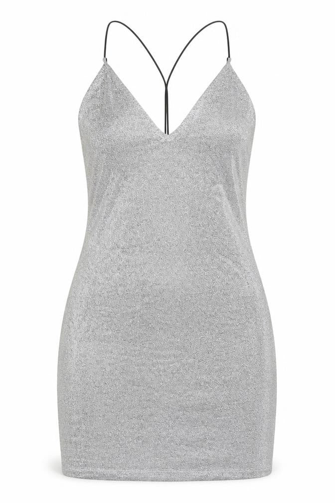 H&M Womens Silver Polyester Bodycon Size M V-Neck Pullover