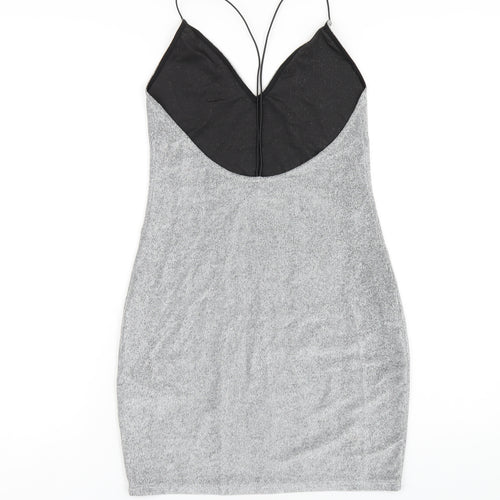 H&M Womens Silver Polyester Bodycon Size M V-Neck Pullover