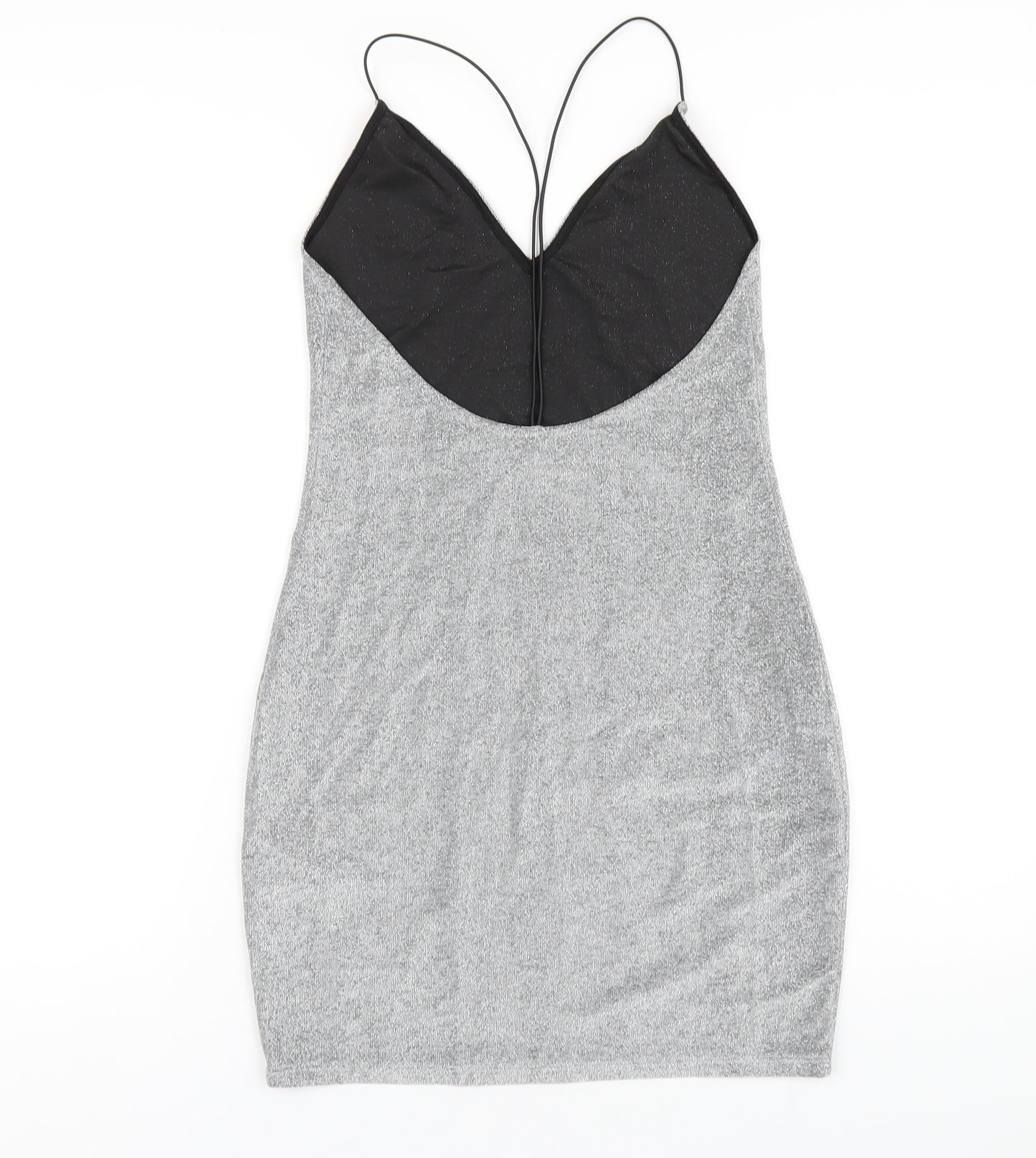 H&M Womens Silver Polyester Bodycon Size M V-Neck Pullover