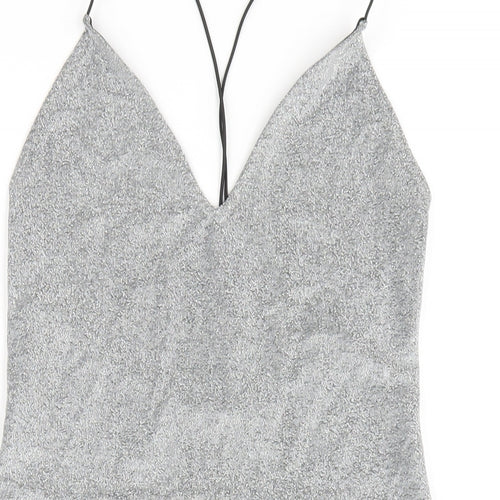 H&M Womens Silver Polyester Bodycon Size M V-Neck Pullover