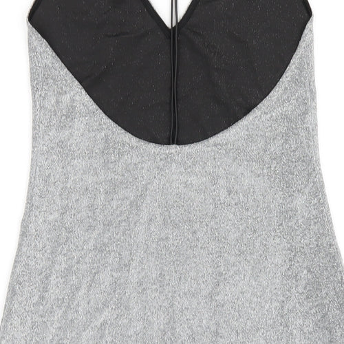 H&M Womens Silver Polyester Bodycon Size M V-Neck Pullover