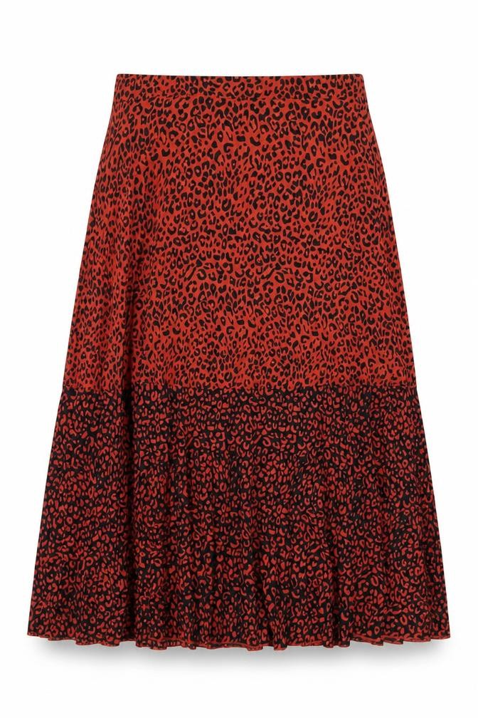 Stradivarius Womens Red Animal Print Polyester A-Line Skirt Size M Zip