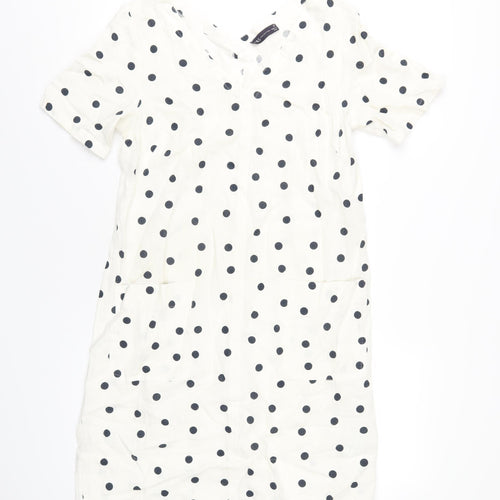 Marks and Spencer Womens Ivory Polka Dot Linen A-Line Size 10 V-Neck Pullover
