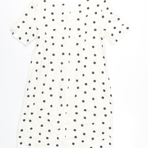 Marks and Spencer Womens Ivory Polka Dot Linen A-Line Size 10 V-Neck Pullover