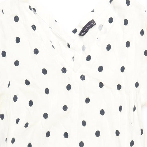 Marks and Spencer Womens Ivory Polka Dot Linen A-Line Size 10 V-Neck Pullover