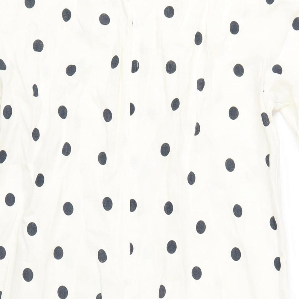 Marks and Spencer Womens Ivory Polka Dot Linen A-Line Size 10 V-Neck Pullover