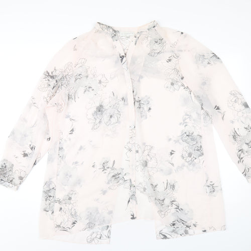 RJR.John Rocha Womens Pink Floral Polyester Basic Button-Up Size 16 V-Neck
