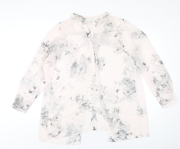 RJR.John Rocha Womens Pink Floral Polyester Basic Button-Up Size 16 V-Neck