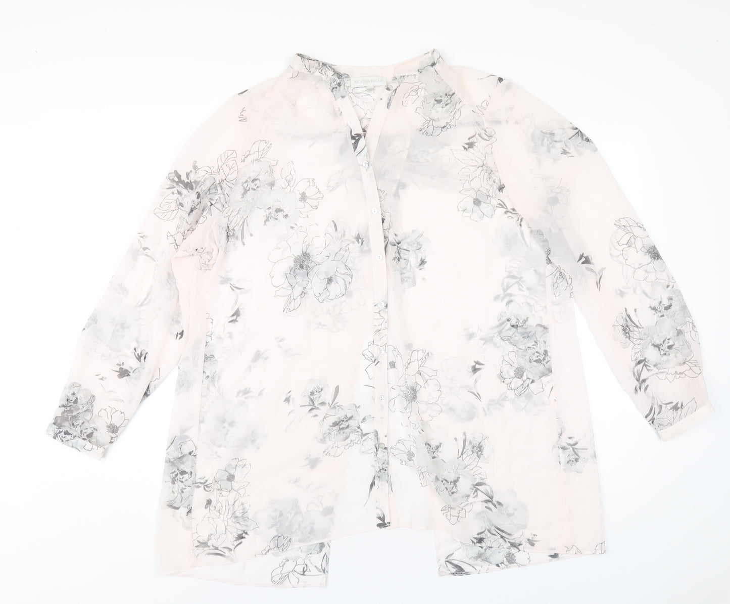 RJR.John Rocha Womens Pink Floral Polyester Basic Button-Up Size 16 V-Neck