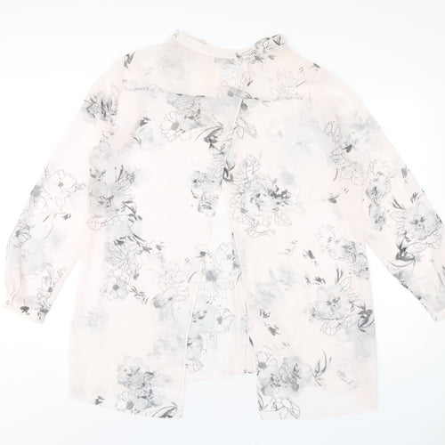RJR.John Rocha Womens Pink Floral Polyester Basic Button-Up Size 16 V-Neck