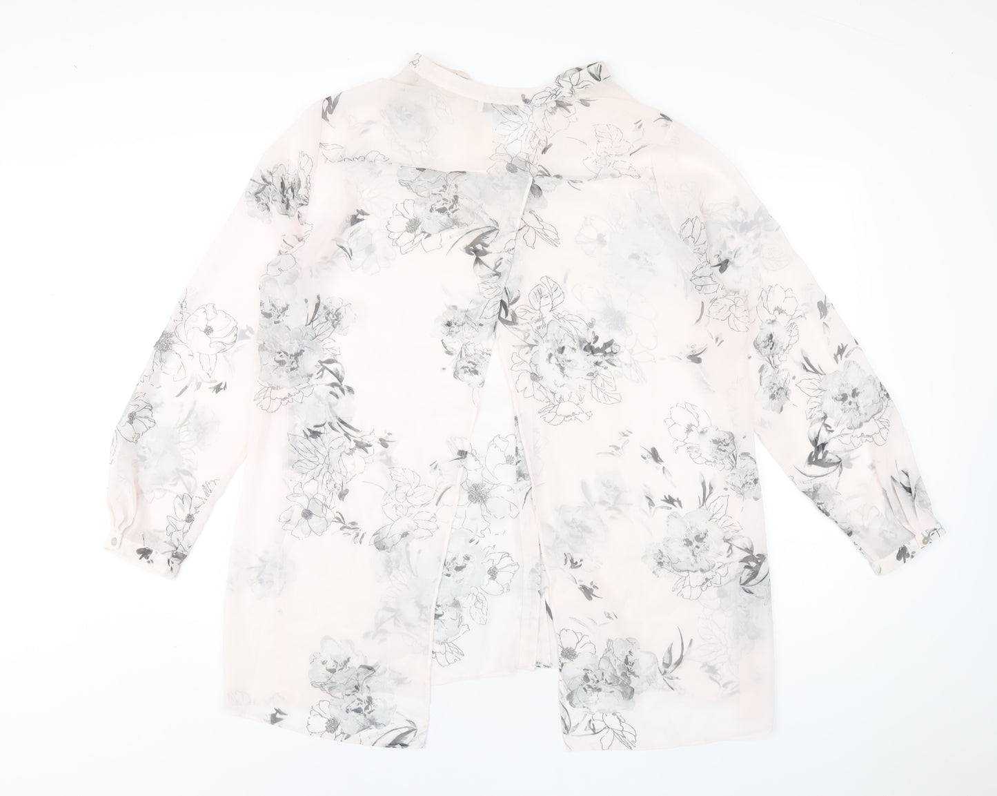 RJR.John Rocha Womens Pink Floral Polyester Basic Button-Up Size 16 V-Neck