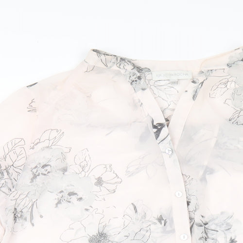 RJR.John Rocha Womens Pink Floral Polyester Basic Button-Up Size 16 V-Neck
