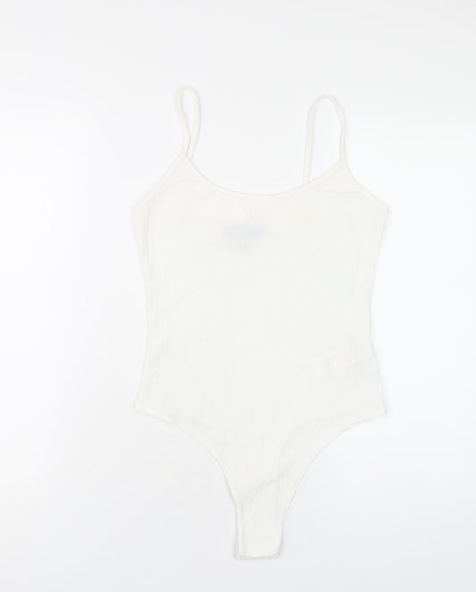 Missguided Womens White Polyester Bodysuit One-Piece Size 10 Snap