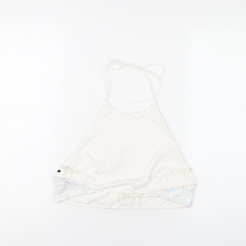 Topshop Womens White Polyester Cropped T-Shirt Size 10 Halter