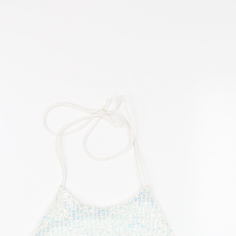 Topshop Womens White Polyester Cropped T-Shirt Size 10 Halter