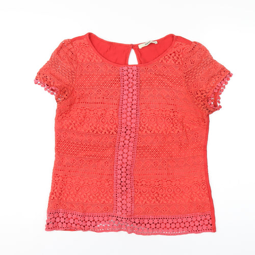 Oasis Womens Red Cotton Basic T-Shirt Size M Round Neck