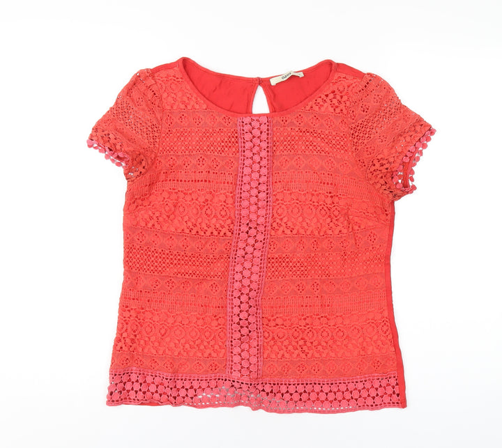 Oasis Womens Red Cotton Basic T-Shirt Size M Round Neck