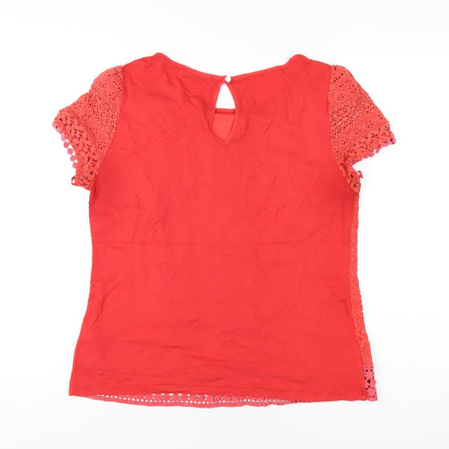 Oasis Womens Red Cotton Basic T-Shirt Size M Round Neck