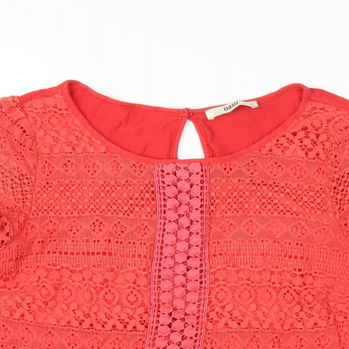 Oasis Womens Red Cotton Basic T-Shirt Size M Round Neck