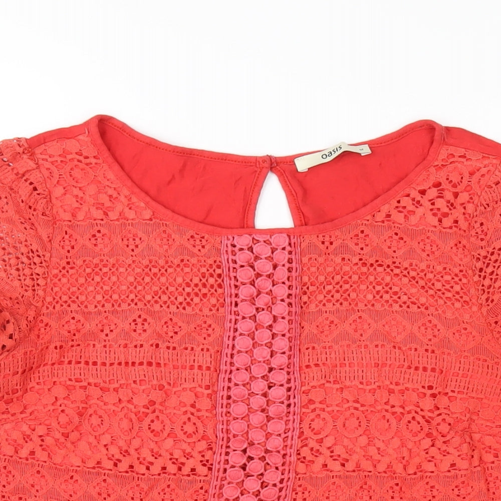 Oasis Womens Red Cotton Basic T-Shirt Size M Round Neck