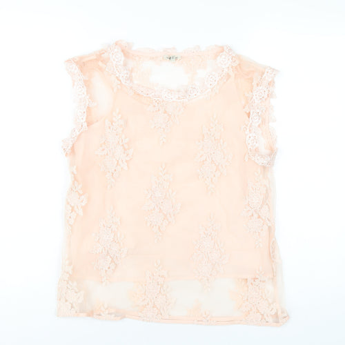 River Island Womens Pink Polyester Basic T-Shirt Size 10 Round Neck