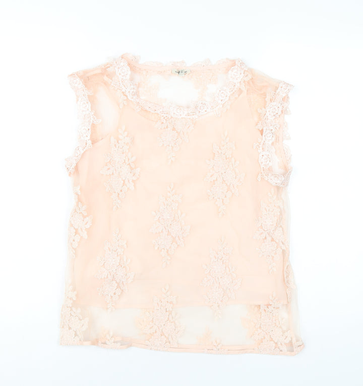 River Island Womens Pink Polyester Basic T-Shirt Size 10 Round Neck