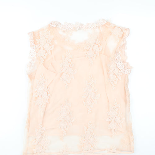 River Island Womens Pink Polyester Basic T-Shirt Size 10 Round Neck