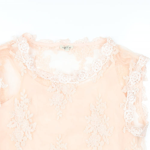 River Island Womens Pink Polyester Basic T-Shirt Size 10 Round Neck