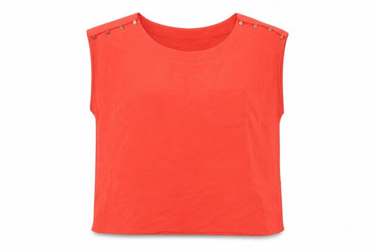 Front view of Oasis women’s red polyester basic t-shirt, size UK 16, round neck
