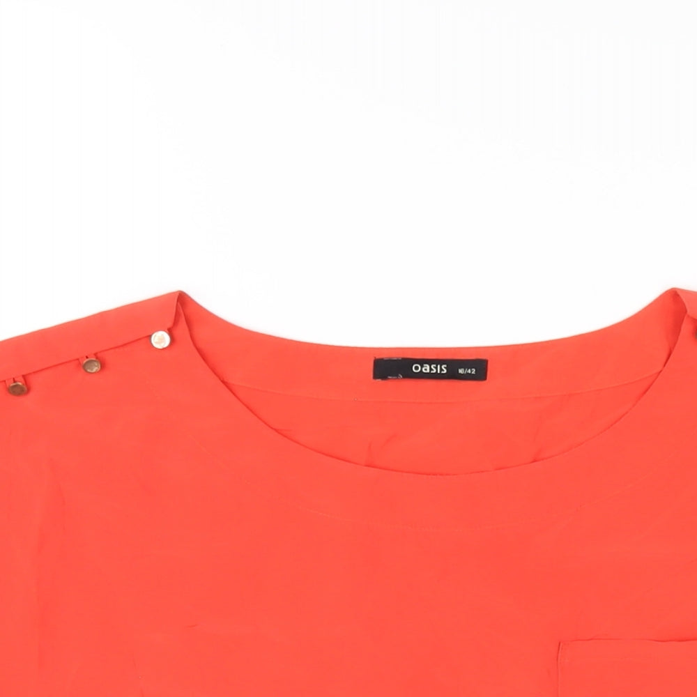 Oasis Womens Red Polyester Basic T-Shirt Size 16 Round Neck