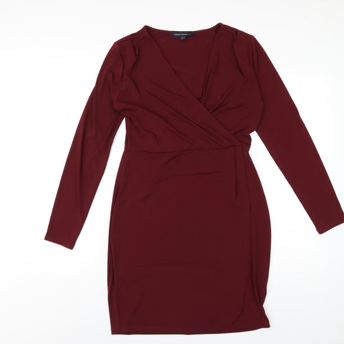 French Connection Womens Red Polyester Bodycon Size 12 V-Neck Pullover