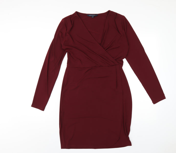 French Connection Womens Red Polyester Bodycon Size 12 V-Neck Pullover