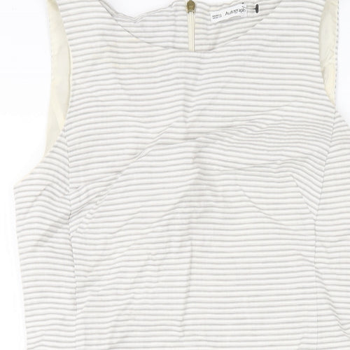 Autograph Womens Grey Striped Cotton Pencil Dress Size 10 Round Neck Zip