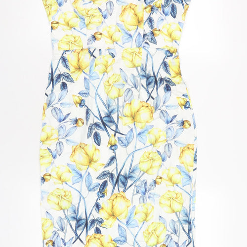ASOS Womens Multicoloured Geometric Cotton Pencil Dress Size 12 Off the Shoulder Zip