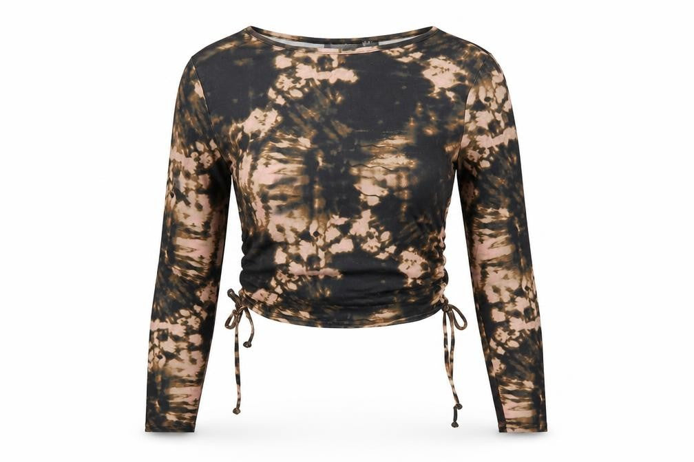 Boohoo Womens Black Geometric Polyester Cropped T-Shirt Size 12 Round Neck