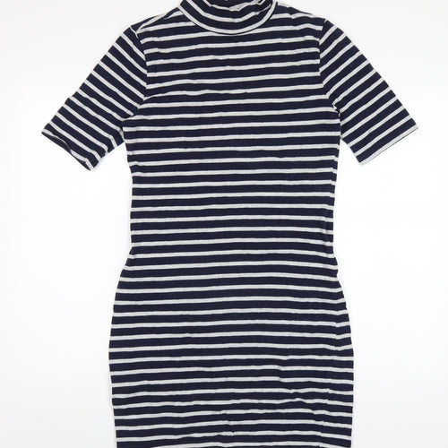 Gap Womens Blue Striped Cotton Bodycon Size S Mock Neck Pullover