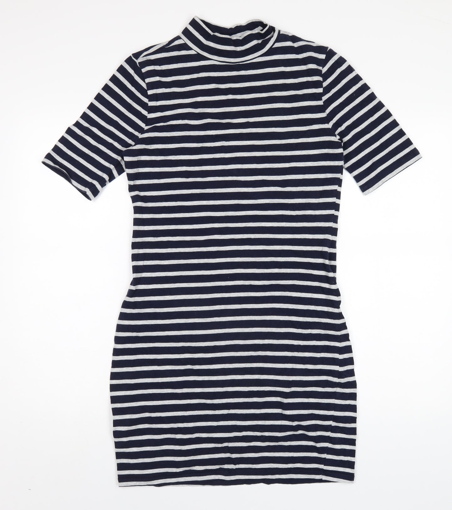 Gap Womens Blue Striped Cotton Bodycon Size S Mock Neck Pullover