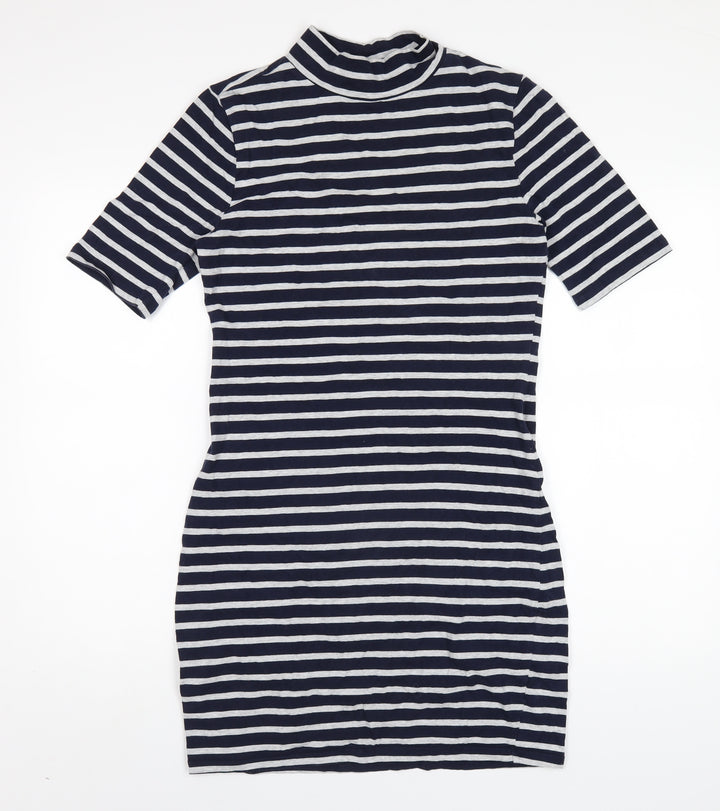 Gap Womens Blue Striped Cotton Bodycon Size S Mock Neck Pullover