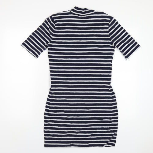 Gap Womens Blue Striped Cotton Bodycon Size S Mock Neck Pullover