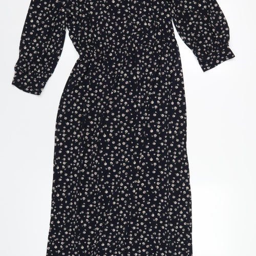 Oasis Womens Blue Floral Polyester A-Line Size S V-Neck Pullover