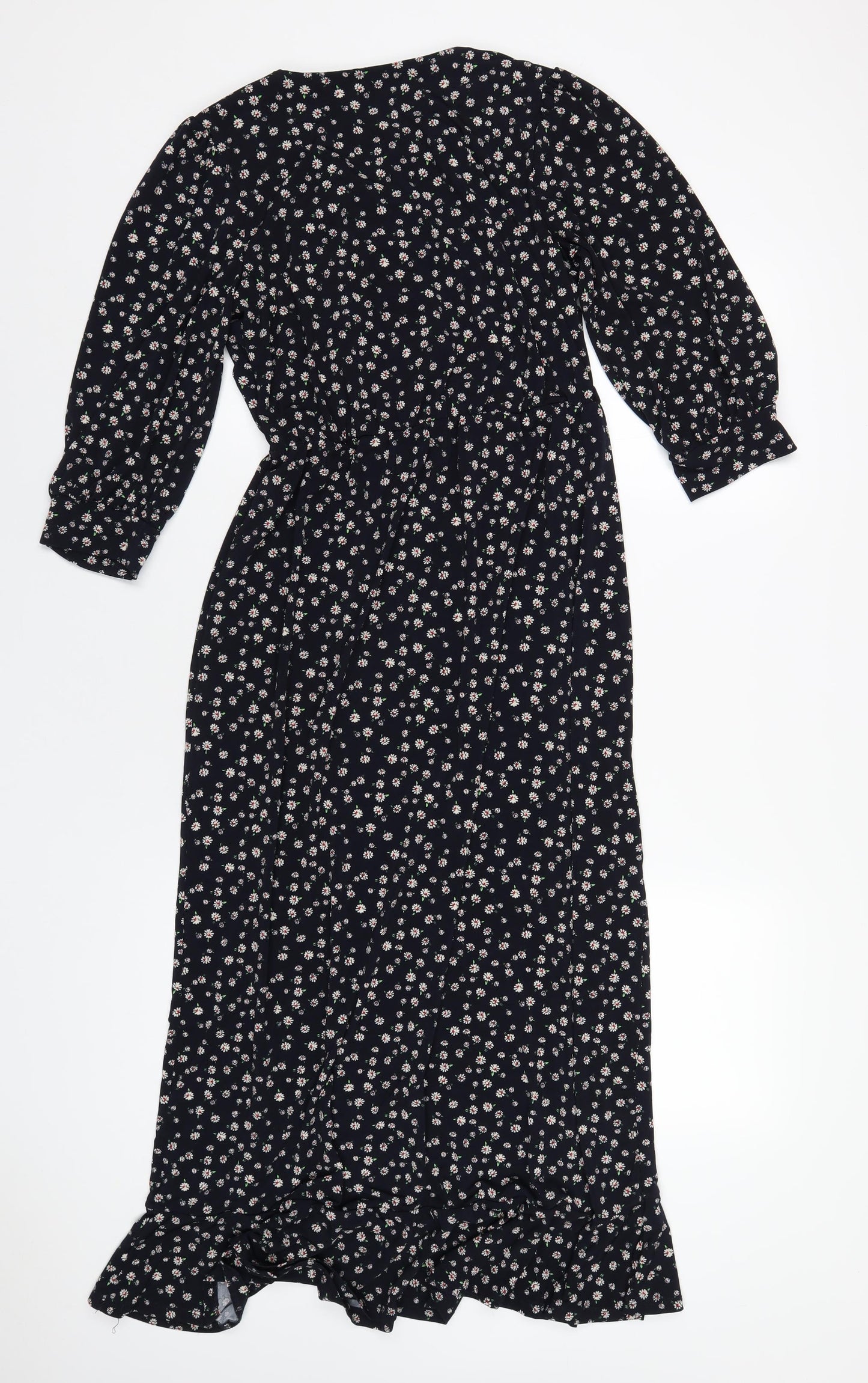 Oasis Womens Blue Floral Polyester A-Line Size S V-Neck Pullover