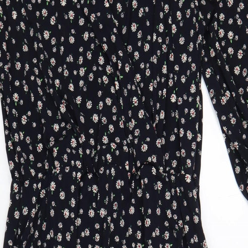 Oasis Womens Blue Floral Polyester A-Line Size S V-Neck Pullover