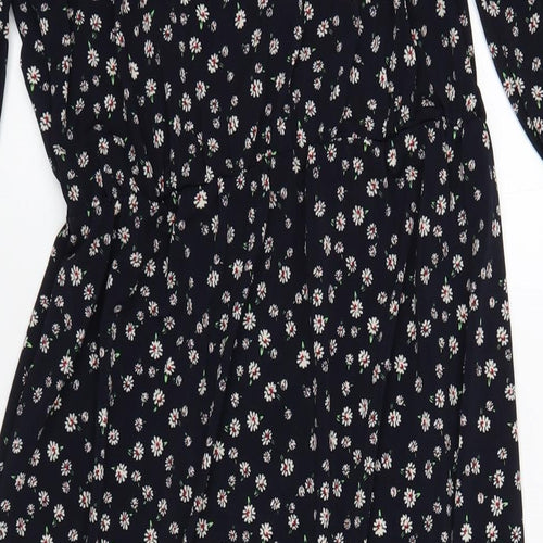 Oasis Womens Blue Floral Polyester A-Line Size S V-Neck Pullover